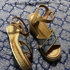 Coach Blue and Tan Espadrille Wedges